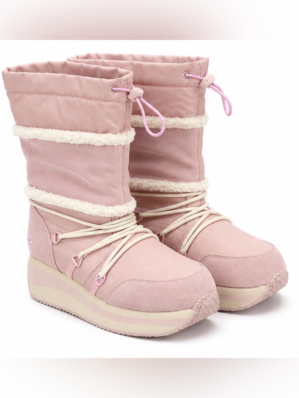 Cozy Skechers Pink Winter Boots Faux Fur Trim Size 7 - Picture 1 of 4